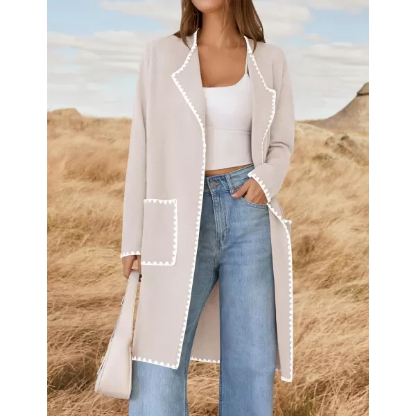 ZESICA Womens Open Front Long Cardigan Sweater Casual Lapel Coatigan Coat 2024 Fall Jacket Outerwear with PocketsBeige