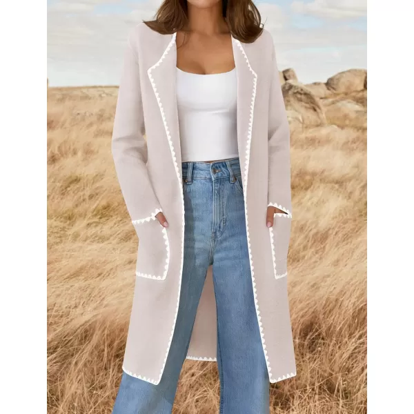 ZESICA Womens Open Front Long Cardigan Sweater Casual Lapel Coatigan Coat 2024 Fall Jacket Outerwear with PocketsBeige