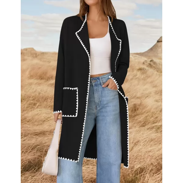 ZESICA Womens Open Front Long Cardigan Sweater Casual Lapel Coatigan Coat 2024 Fall Jacket Outerwear with PocketsBlack