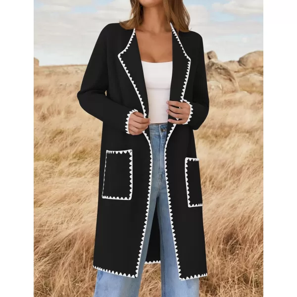 ZESICA Womens Open Front Long Cardigan Sweater Casual Lapel Coatigan Coat 2024 Fall Jacket Outerwear with PocketsBlack