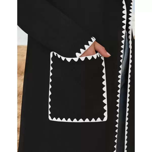 ZESICA Womens Open Front Long Cardigan Sweater Casual Lapel Coatigan Coat 2024 Fall Jacket Outerwear with PocketsBlack