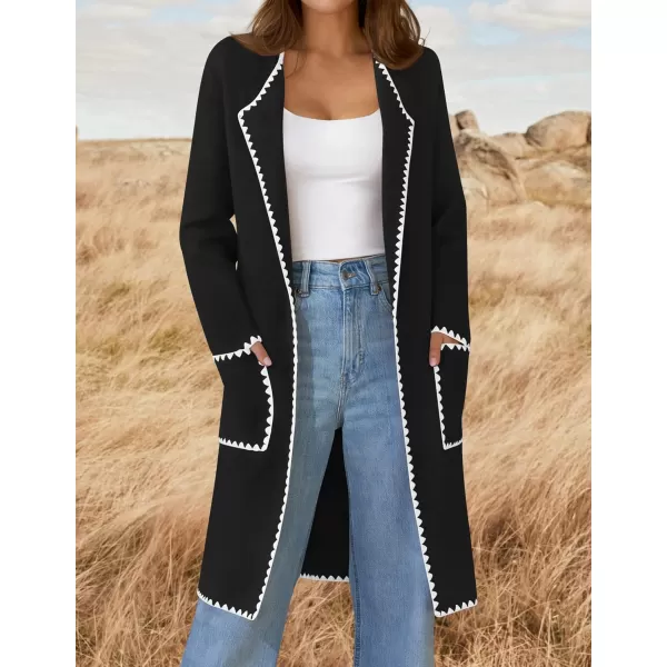 ZESICA Womens Open Front Long Cardigan Sweater Casual Lapel Coatigan Coat 2024 Fall Jacket Outerwear with PocketsBlack