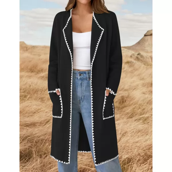 ZESICA Womens Open Front Long Cardigan Sweater Casual Lapel Coatigan Coat 2024 Fall Jacket Outerwear with PocketsBlack
