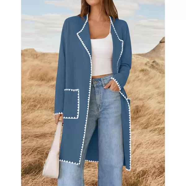 ZESICA Womens Open Front Long Cardigan Sweater Casual Lapel Coatigan Coat 2024 Fall Jacket Outerwear with PocketsDusty Blue