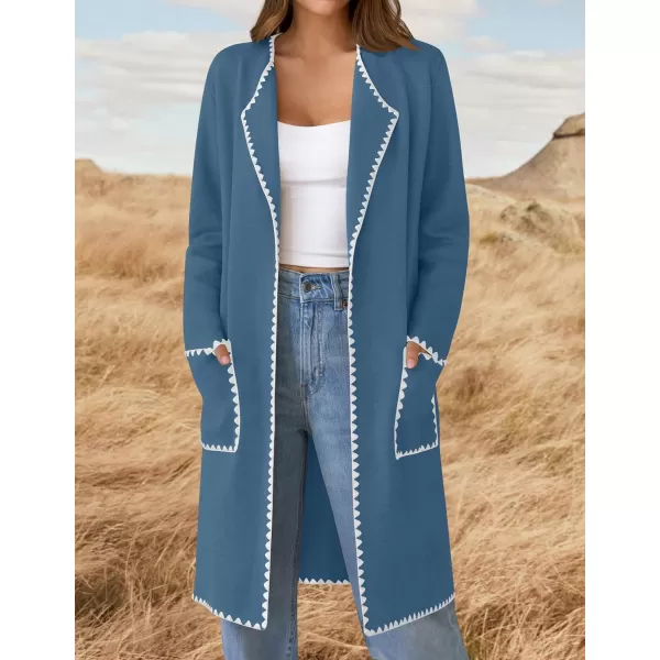 ZESICA Womens Open Front Long Cardigan Sweater Casual Lapel Coatigan Coat 2024 Fall Jacket Outerwear with PocketsDusty Blue