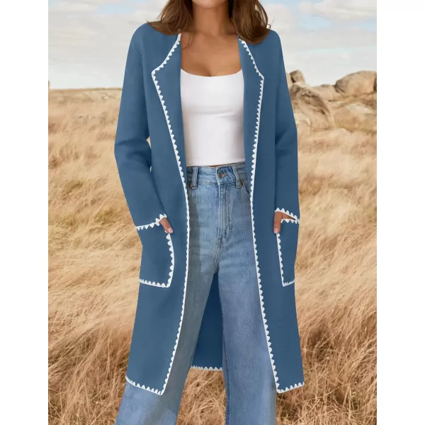 ZESICA Womens Open Front Long Cardigan Sweater Casual Lapel Coatigan Coat 2024 Fall Jacket Outerwear with PocketsDusty Blue