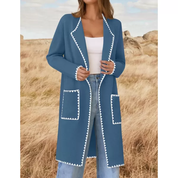ZESICA Womens Open Front Long Cardigan Sweater Casual Lapel Coatigan Coat 2024 Fall Jacket Outerwear with PocketsDusty Blue