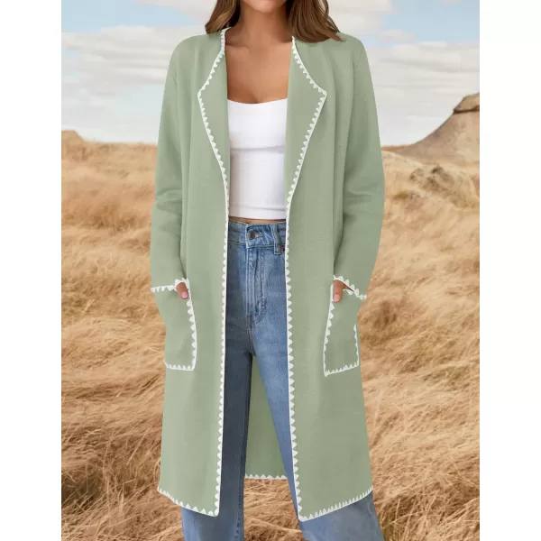 ZESICA Womens Open Front Long Cardigan Sweater Casual Lapel Coatigan Coat 2024 Fall Jacket Outerwear with PocketsGreen