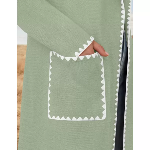 ZESICA Womens Open Front Long Cardigan Sweater Casual Lapel Coatigan Coat 2024 Fall Jacket Outerwear with PocketsGreen
