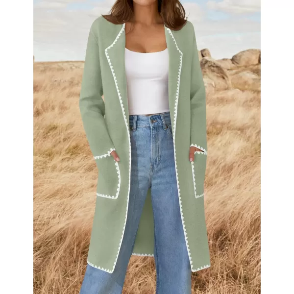 ZESICA Womens Open Front Long Cardigan Sweater Casual Lapel Coatigan Coat 2024 Fall Jacket Outerwear with PocketsGreen
