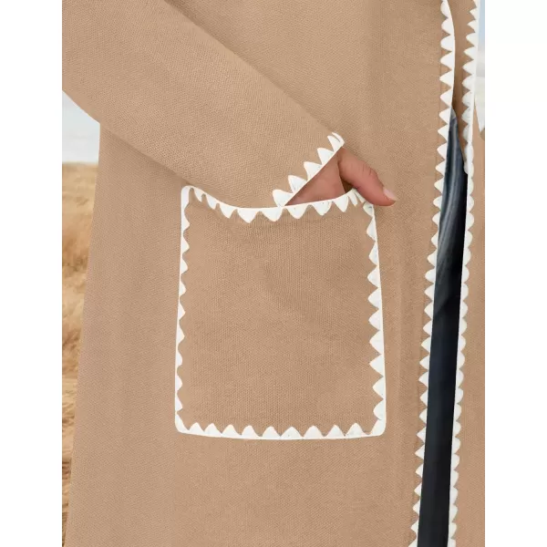 ZESICA Womens Open Front Long Cardigan Sweater Casual Lapel Coatigan Coat 2024 Fall Jacket Outerwear with PocketsKhaki