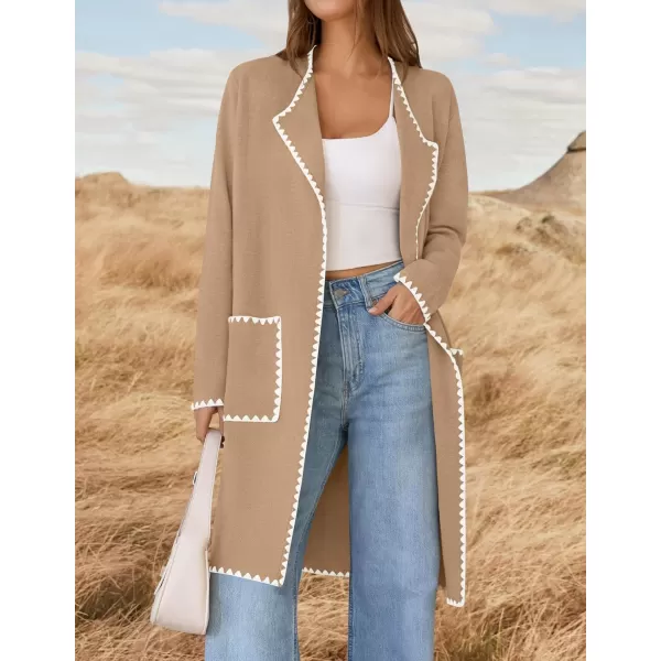 ZESICA Womens Open Front Long Cardigan Sweater Casual Lapel Coatigan Coat 2024 Fall Jacket Outerwear with PocketsKhaki