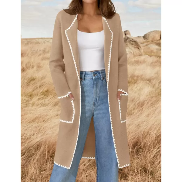 ZESICA Womens Open Front Long Cardigan Sweater Casual Lapel Coatigan Coat 2024 Fall Jacket Outerwear with PocketsKhaki