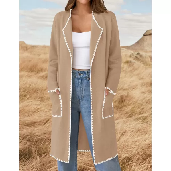 ZESICA Womens Open Front Long Cardigan Sweater Casual Lapel Coatigan Coat 2024 Fall Jacket Outerwear with PocketsKhaki