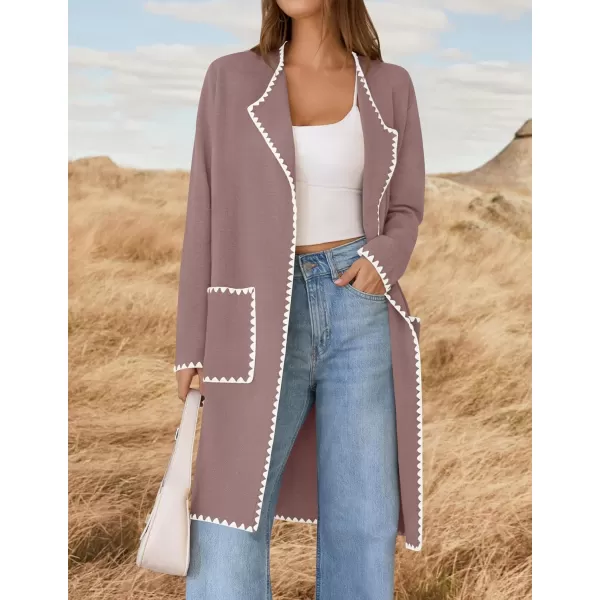 ZESICA Womens Open Front Long Cardigan Sweater Casual Lapel Coatigan Coat 2024 Fall Jacket Outerwear with PocketsNutmeg