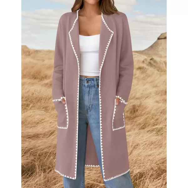 ZESICA Womens Open Front Long Cardigan Sweater Casual Lapel Coatigan Coat 2024 Fall Jacket Outerwear with PocketsNutmeg