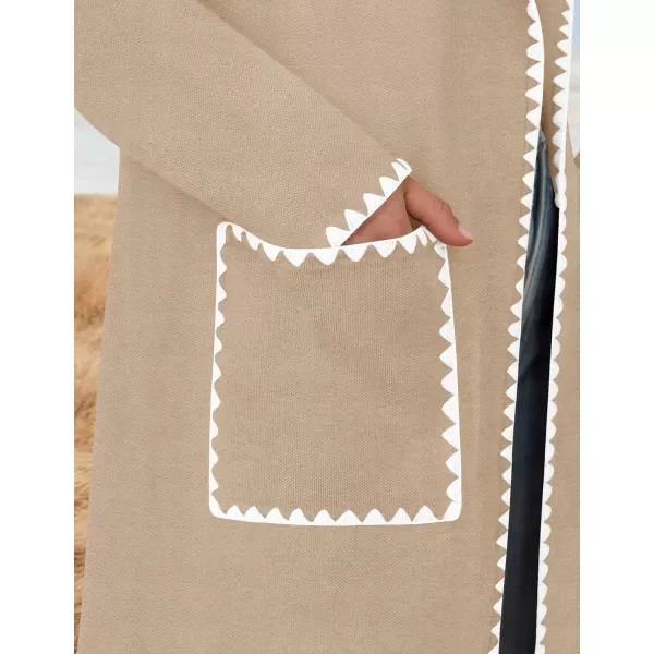 ZESICA Womens Open Front Long Cardigan Sweater Casual Lapel Coatigan Coat 2024 Fall Jacket Outerwear with PocketsOatmeal