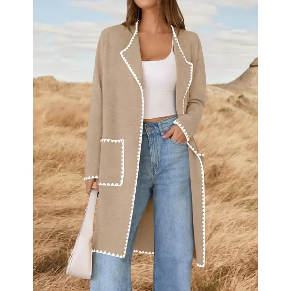 ZESICA Womens Open Front Long Cardigan Sweater Casual Lapel Coatigan Coat 2024 Fall Jacket Outerwear with PocketsOatmeal