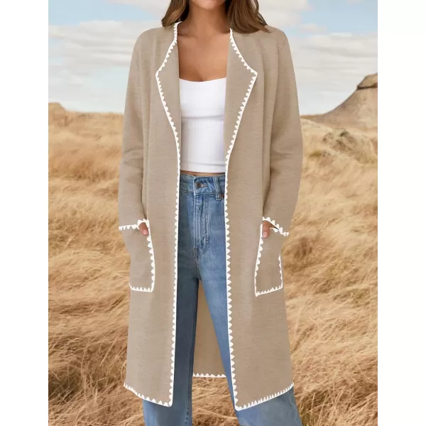 ZESICA Womens Open Front Long Cardigan Sweater Casual Lapel Coatigan Coat 2024 Fall Jacket Outerwear with PocketsOatmeal