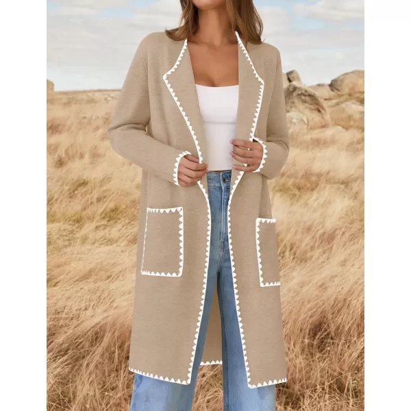 ZESICA Womens Open Front Long Cardigan Sweater Casual Lapel Coatigan Coat 2024 Fall Jacket Outerwear with PocketsOatmeal