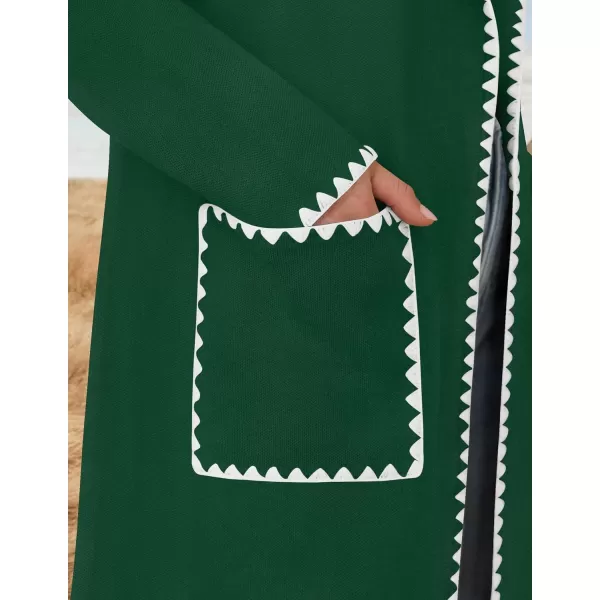 ZESICA Womens Open Front Long Cardigan Sweater Casual Lapel Coatigan Coat 2024 Fall Jacket Outerwear with PocketsOpal Green