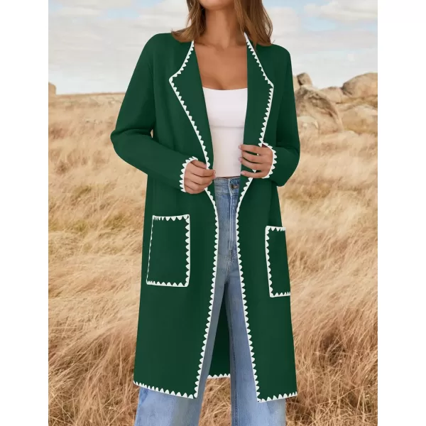 ZESICA Womens Open Front Long Cardigan Sweater Casual Lapel Coatigan Coat 2024 Fall Jacket Outerwear with PocketsOpal Green