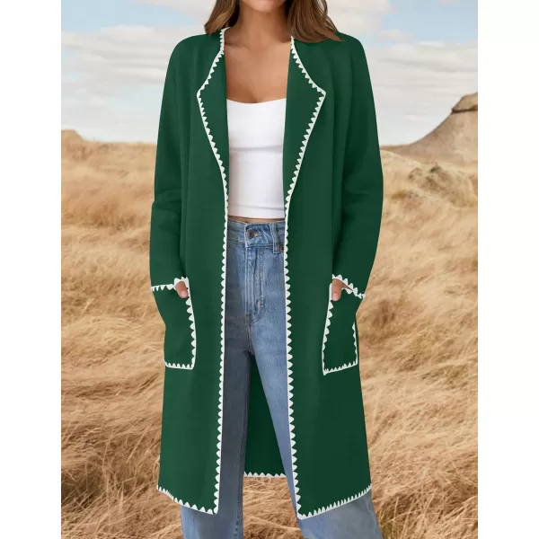 ZESICA Womens Open Front Long Cardigan Sweater Casual Lapel Coatigan Coat 2024 Fall Jacket Outerwear with PocketsOpal Green