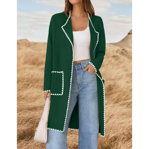 ZESICA Womens Open Front Long Cardigan Sweater Casual Lapel Coatigan Coat 2024 Fall Jacket Outerwear with PocketsOpal Green