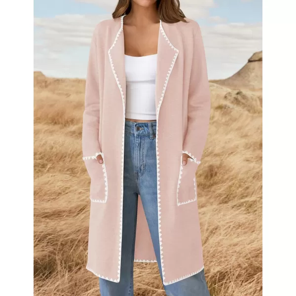 ZESICA Womens Open Front Long Cardigan Sweater Casual Lapel Coatigan Coat 2024 Fall Jacket Outerwear with PocketsPink