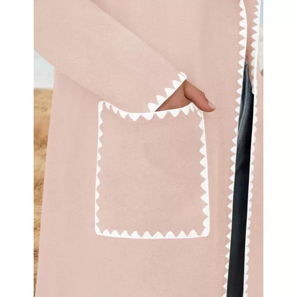 ZESICA Womens Open Front Long Cardigan Sweater Casual Lapel Coatigan Coat 2024 Fall Jacket Outerwear with PocketsPink