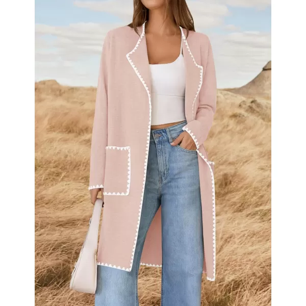 ZESICA Womens Open Front Long Cardigan Sweater Casual Lapel Coatigan Coat 2024 Fall Jacket Outerwear with PocketsPink