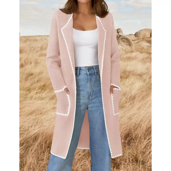 ZESICA Womens Open Front Long Cardigan Sweater Casual Lapel Coatigan Coat 2024 Fall Jacket Outerwear with PocketsPink