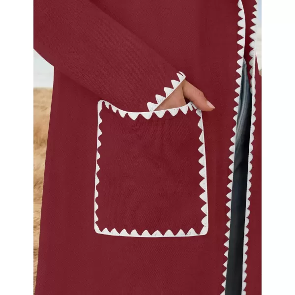 ZESICA Womens Open Front Long Cardigan Sweater Casual Lapel Coatigan Coat 2024 Fall Jacket Outerwear with PocketsWine Red
