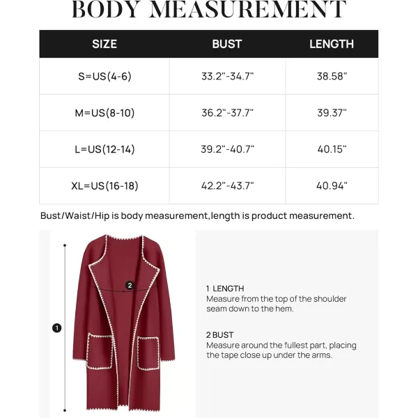 ZESICA Womens Open Front Long Cardigan Sweater Casual Lapel Coatigan Coat 2024 Fall Jacket Outerwear with PocketsWine Red