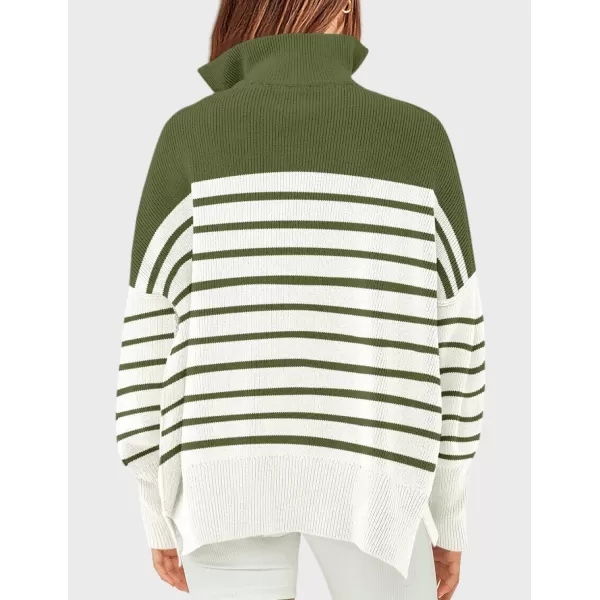 ZESICA Womens Striped Sweaters Half Zipper Long Sleeve Ribbed Knit Loose Oversized Pullover Sweater TopsArmygreen