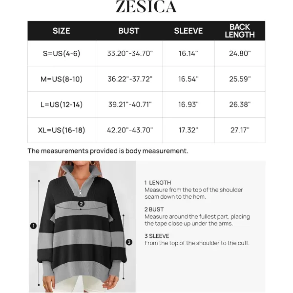 ZESICA Womens Striped Sweaters Half Zipper Long Sleeve Ribbed Knit Loose Oversized Pullover Sweater TopsCarbon