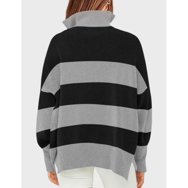 ZESICA Womens Striped Sweaters Half Zipper Long Sleeve Ribbed Knit Loose Oversized Pullover Sweater TopsCarbon