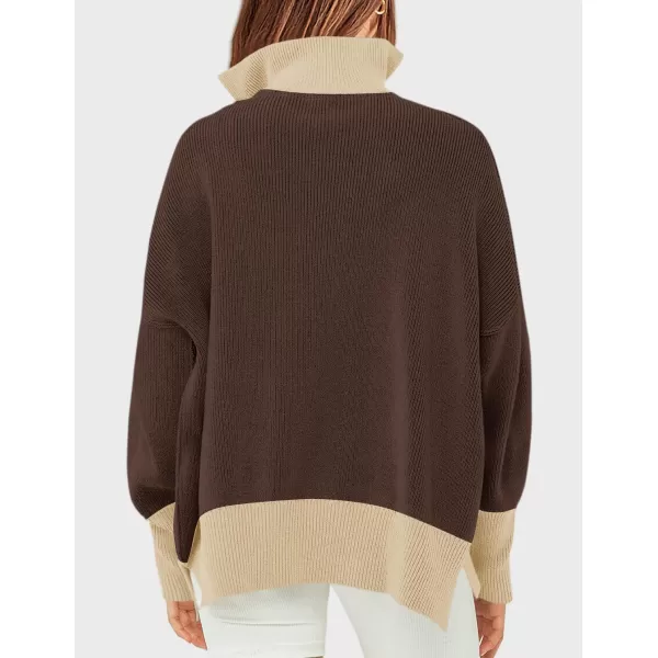 ZESICA Womens Striped Sweaters Half Zipper Long Sleeve Ribbed Knit Loose Oversized Pullover Sweater TopsCoffee