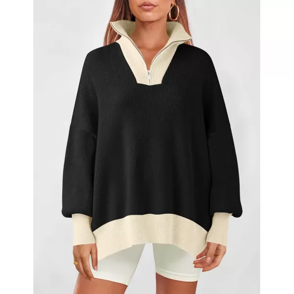 ZESICA Womens Striped Sweaters Half Zipper Long Sleeve Ribbed Knit Loose Oversized Pullover Sweater TopsDim