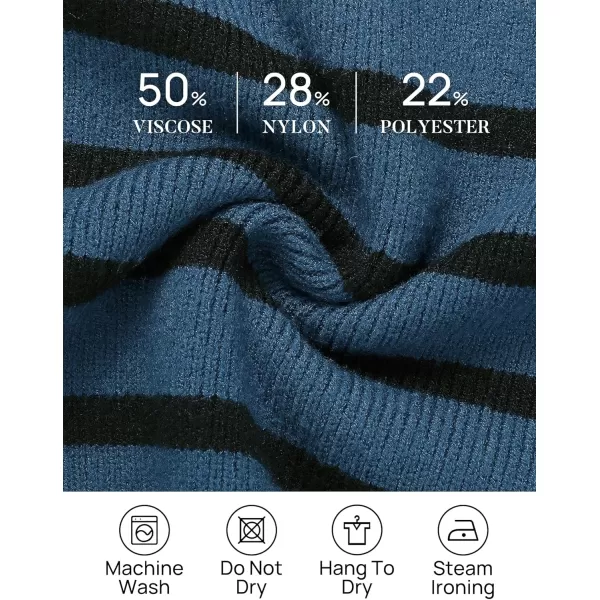 ZESICA Womens Striped Sweaters Half Zipper Long Sleeve Ribbed Knit Loose Oversized Pullover Sweater TopsDustyblue