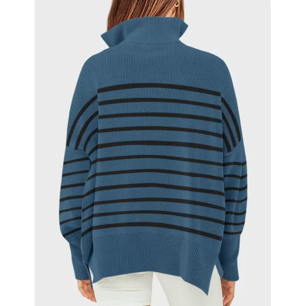 ZESICA Womens Striped Sweaters Half Zipper Long Sleeve Ribbed Knit Loose Oversized Pullover Sweater TopsDustyblue