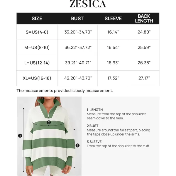 ZESICA Womens Striped Sweaters Half Zipper Long Sleeve Ribbed Knit Loose Oversized Pullover Sweater TopsGreen