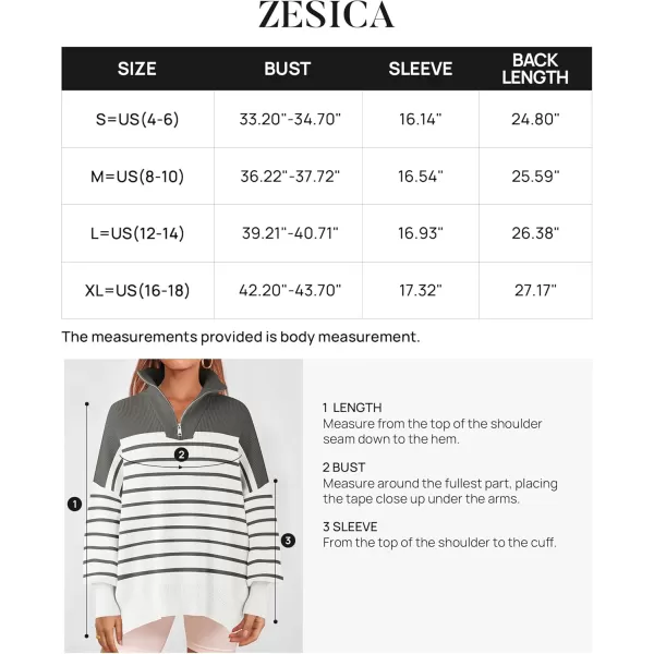ZESICA Womens Striped Sweaters Half Zipper Long Sleeve Ribbed Knit Loose Oversized Pullover Sweater TopsGrey