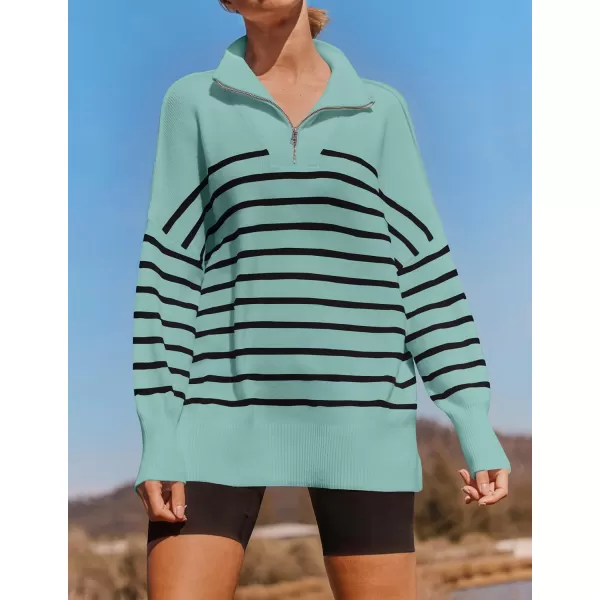 ZESICA Womens Striped Sweaters Half Zipper Long Sleeve Ribbed Knit Loose Oversized Pullover Sweater TopsLake