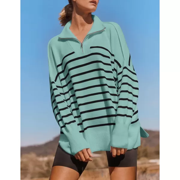 ZESICA Womens Striped Sweaters Half Zipper Long Sleeve Ribbed Knit Loose Oversized Pullover Sweater TopsLake