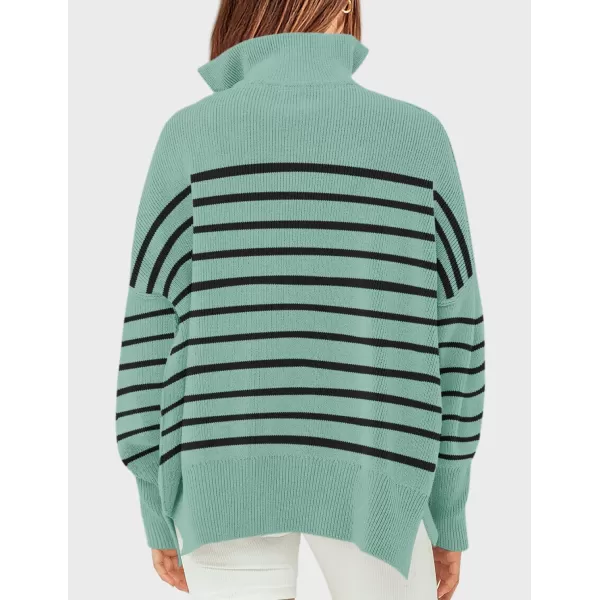 ZESICA Womens Striped Sweaters Half Zipper Long Sleeve Ribbed Knit Loose Oversized Pullover Sweater TopsLake