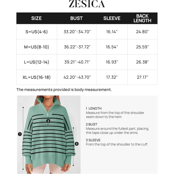 ZESICA Womens Striped Sweaters Half Zipper Long Sleeve Ribbed Knit Loose Oversized Pullover Sweater TopsLake