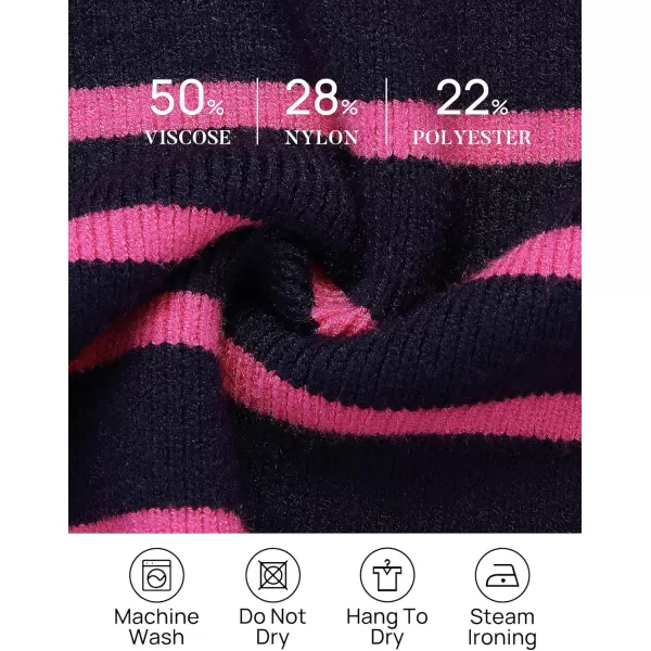 ZESICA Womens Striped Sweaters Half Zipper Long Sleeve Ribbed Knit Loose Oversized Pullover Sweater TopsNavyrose