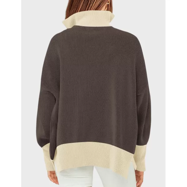 ZESICA Womens Striped Sweaters Half Zipper Long Sleeve Ribbed Knit Loose Oversized Pullover Sweater TopsNutmeg