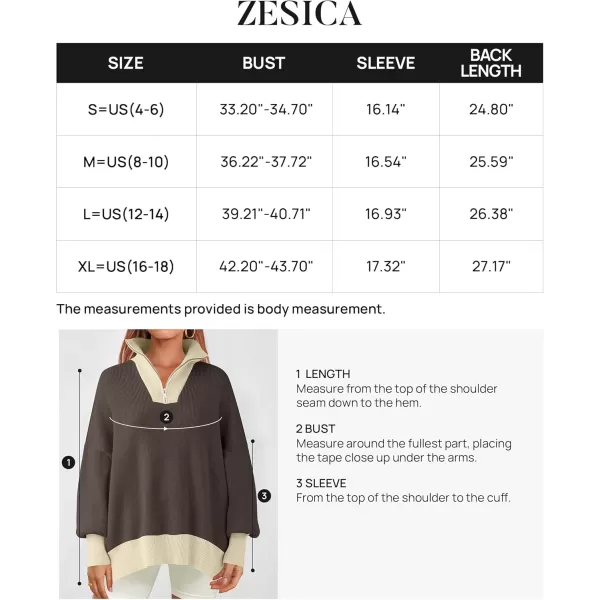 ZESICA Womens Striped Sweaters Half Zipper Long Sleeve Ribbed Knit Loose Oversized Pullover Sweater TopsNutmeg